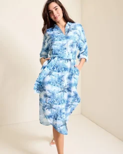 Tommy Bahama St. Lucia Linen-Blend Toile Coverup Shirt Dress Indigo Tide Sale