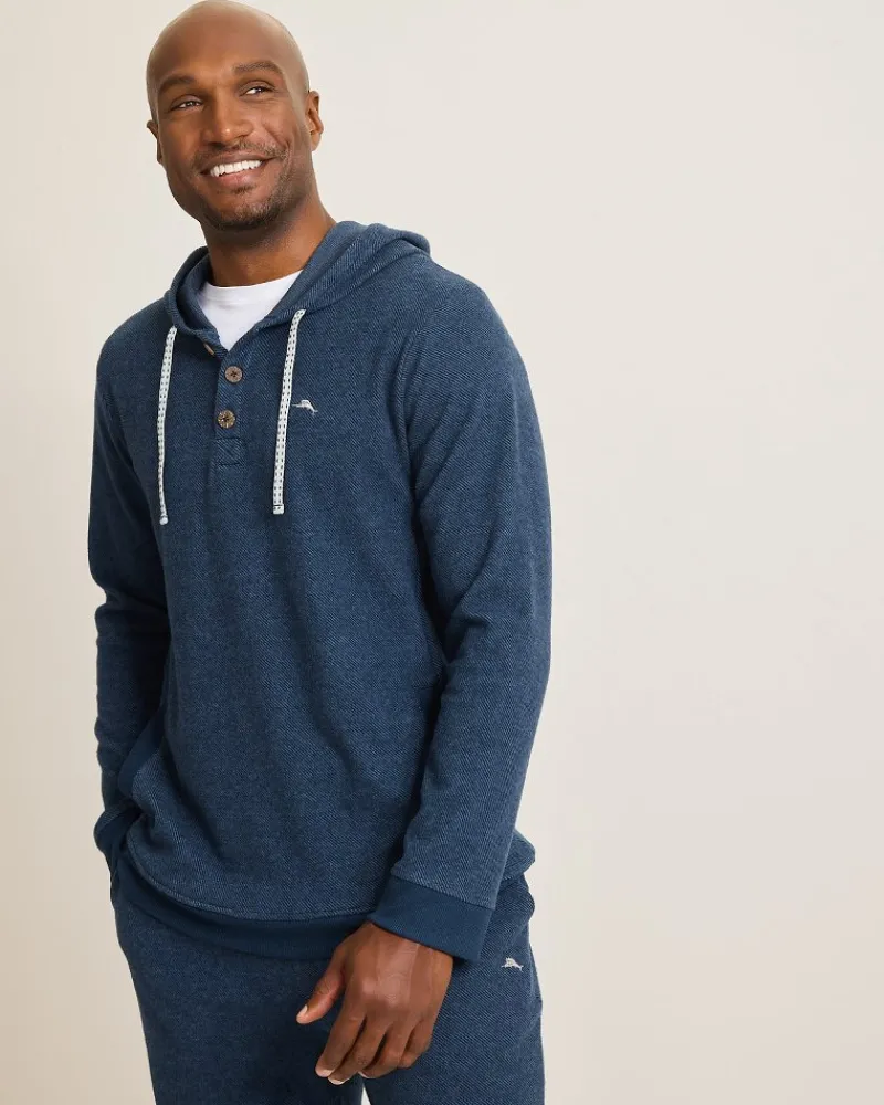 Tommy Bahama Textured Twill Stripe Hoodie Dark Moonlight Best