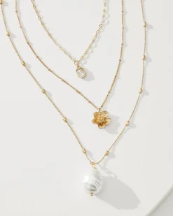 Tommy Bahama Tidal Treasure Floral Charm Layered Necklace Gold Outlet