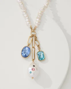 Tommy Bahama Tidal Treasure Pearl and Stone Charm Necklace Gold Hot