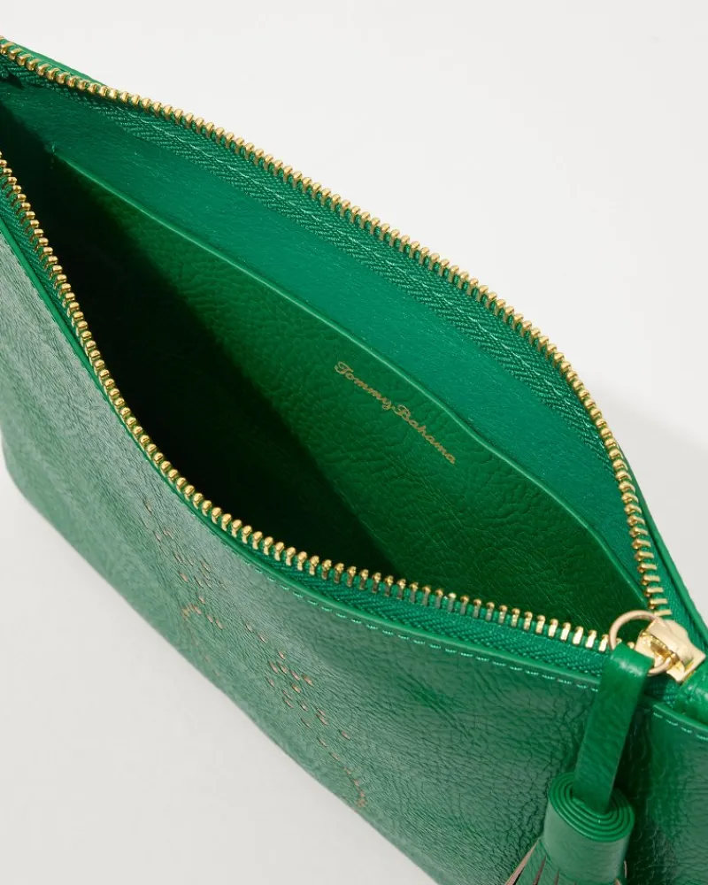 Tommy Bahama Perforated Leather Pouch Green