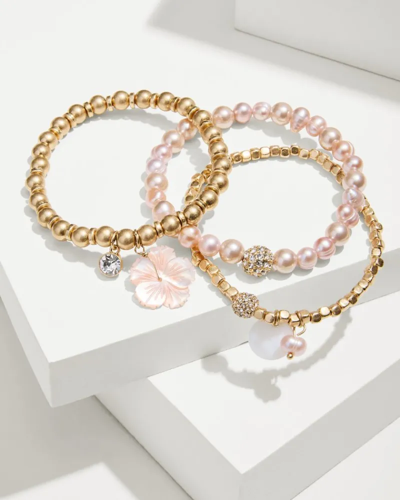 Tommy Bahama Tropical Blooms Stretch Charm Bracelet Set Pink Outlet