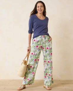 Tommy Bahama Two Palms Coastal Palms High-Rise Linen Easy Pants White Sale