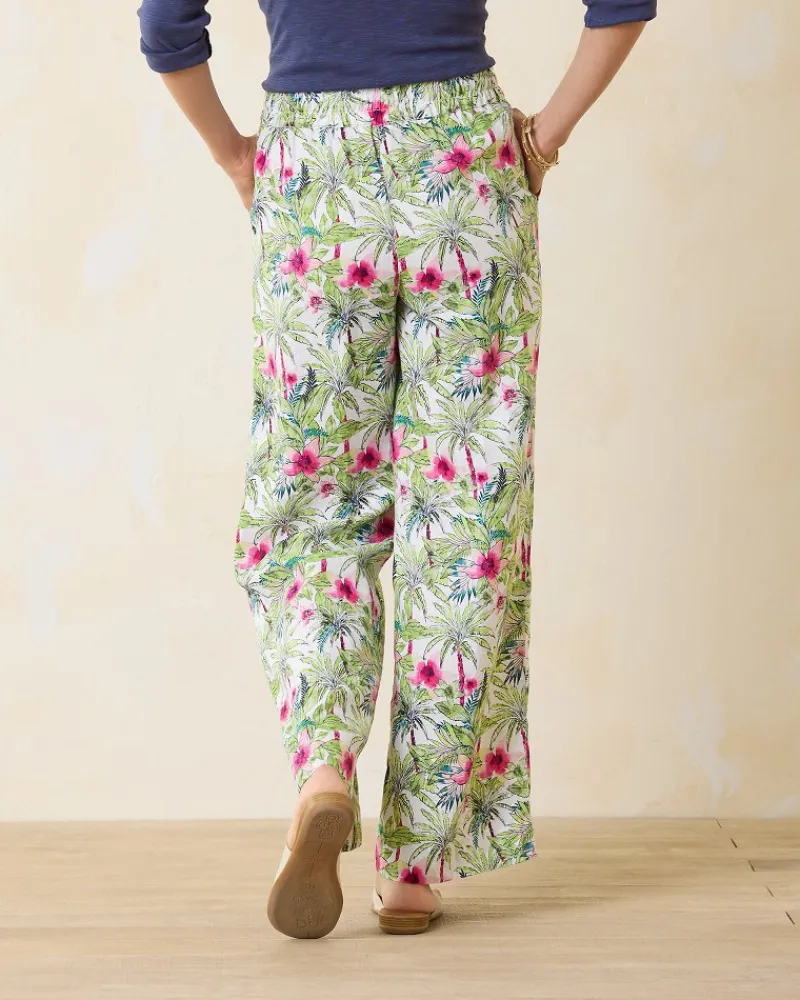 Tommy Bahama Two Palms Coastal Palms High-Rise Linen Easy Pants White Sale