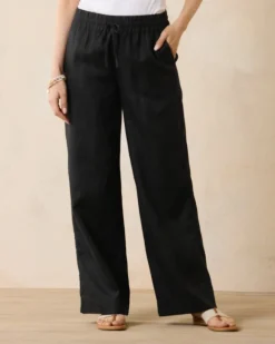 Tommy Bahama Two Palms High-Rise Linen Easy Pants Black Discount