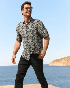 Tommy Bahama Veracruz Cay Palm Cascade Short-Sleeve Shirt Black Hot