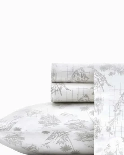 Tommy Bahama Vintage Map Sheet Set, Queen Grey Outlet